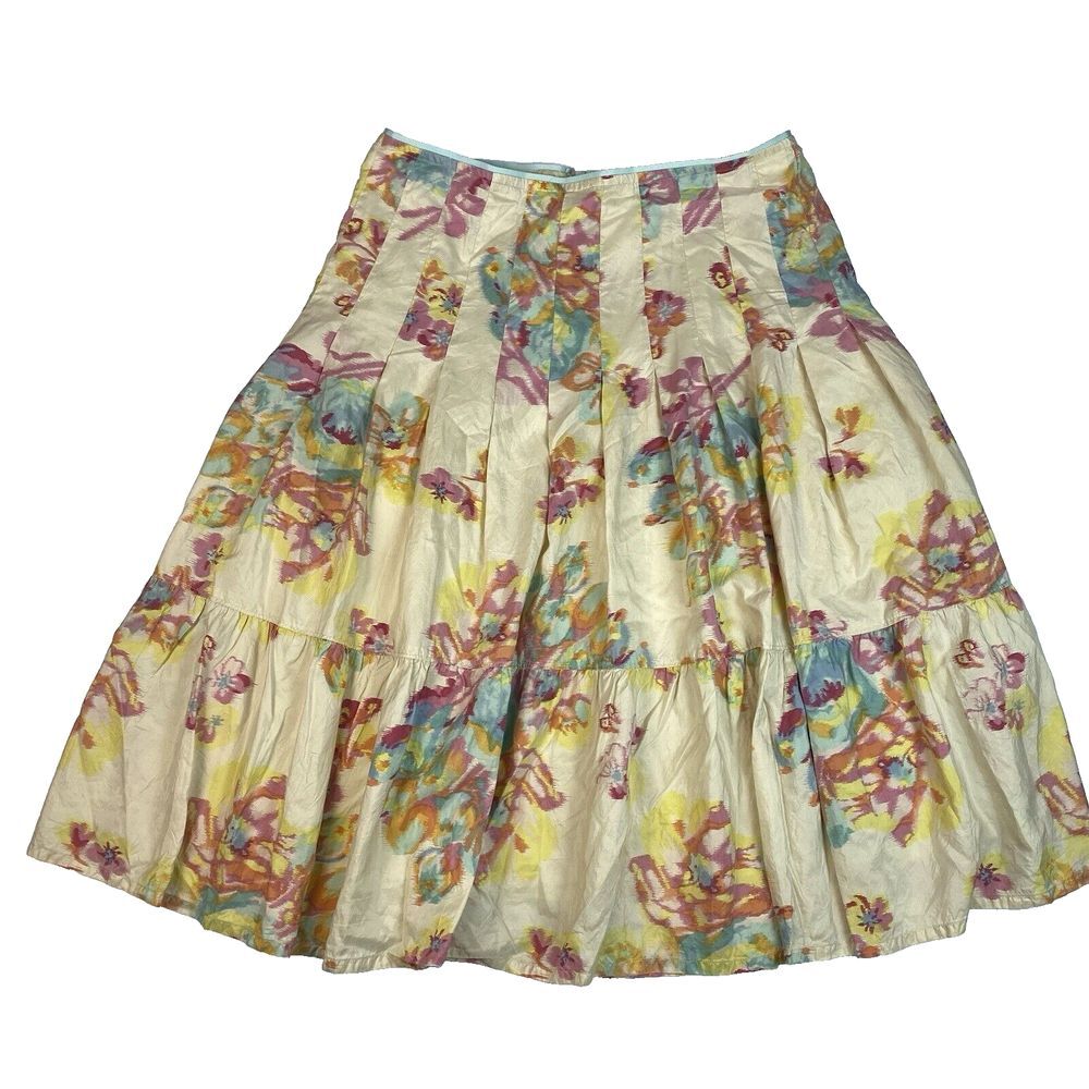 Banana Republic 100% Silk Pleated Floral Skirt Yellow A Line Size 8 Romantic